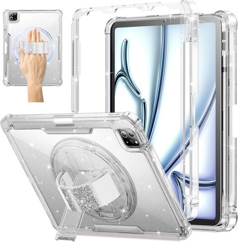 INFILAND Case for iPad Air 11 Inch M2(2024), iPad Air 5th/4th Generation 10.9 Inch, iPad Pro 11 Inch, Glitter Clear Dual Layer Protection with Hand Strap & Rotating Kickstand (Light Purple) in Saudi Arabia