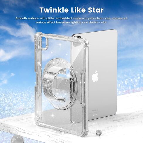 INFILAND Case for iPad Air 11 Inch M2(2024), iPad Air 5th/4th Generation 10.9 Inch, iPad Pro 11 Inch, Glitter Clear Dual Layer Protection with Hand Strap & Rotating Kickstand (Light Purple) in Saudi Arabia