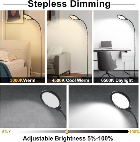 LED Floor Lamp, Living Room Lamps, 3 Color Temperatures Bright Modern Tall Lamp, Adjustable Gooseneck Standing Lamp with Remote & Touch Control,Floor Lamp for Living Room, Bedroom, Office in Saudi Arabia