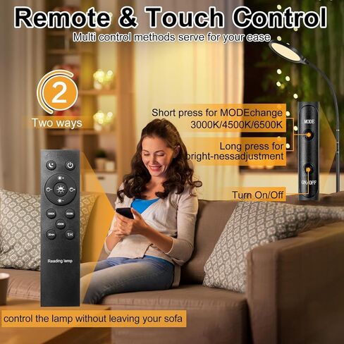 LED Floor Lamp, Living Room Lamps, 3 Color Temperatures Bright Modern Tall Lamp, Adjustable Gooseneck Standing Lamp with Remote & Touch Control,Floor Lamp for Living Room, Bedroom, Office in Saudi Arabia