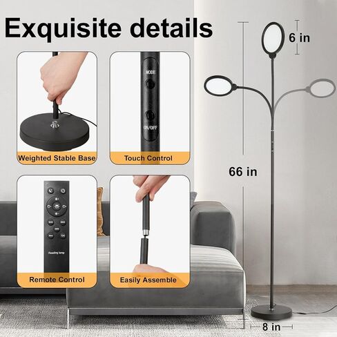 LED Floor Lamp, Living Room Lamps, 3 Color Temperatures Bright Modern Tall Lamp, Adjustable Gooseneck Standing Lamp with Remote & Touch Control,Floor Lamp for Living Room, Bedroom, Office in Saudi Arabia