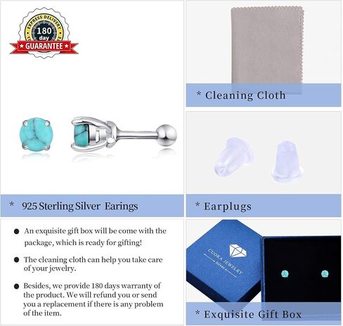 Turquoise Studs Earrings, Round Shape 925 Sterling Silver Screwback Studs for Women, Turquoise Jewelry Mother Day Gift for Women Mom Wife Daughter Girlfriend in Saudi Arabia