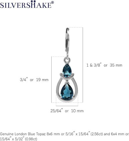 Silvershake حقيقية الكمثرى شكل الأحجار الكريمة الأبيض مطلية بالذهب 925 فضة قطرة استرخى Leverback أقراط مجوهرات للنساء in Kuwait