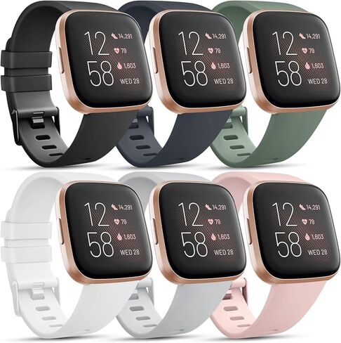 6 Pack Bands for Fitbit Versa 2 Bands/Fitbit Versa Bands/Versa Lite/Versa SE, Classic Soft Sport Replacement Wristbands for Fitbit Versa 2 Smart Watch Women Men in Kuwait