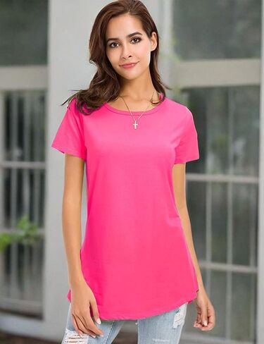 Women's Cotton T-Shirts Short Sleeve Loose Comfy Basic Plain Tunic Tee in Kuwait