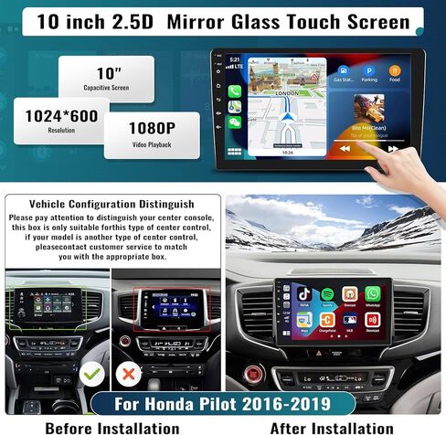 راديو سيارة UNITOPSCI 2G+64G Android 13 لسيارة Honda Pilot 2016-2019 Wireless CarPlay Android Auto، 10.1 بوصة 1080P شاشة لمس ستيريو للسيارة مع بلوتوث/GPS/WiFi/FM/RDS/28 UI + كاميرا احتياطية AHD/SWC/ميكروفون in Kuwait