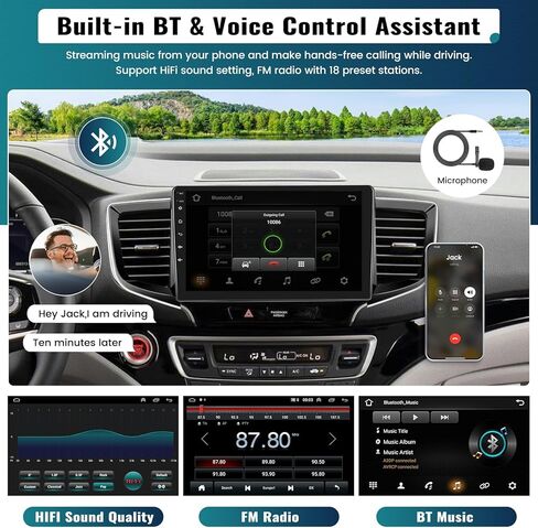 UNITOPSCI 2G+64G Android 13 راديو السيارة لهوندا بايلوت 2016-2019 مع CarPlay Android Auto، 10.1 بوصة IPS تعمل باللمس بلوتوث ستيريو سيارة مع GPS/WiFi/HiFi، FM/RDS، USB/كاميرا احتياطية/SWC/MIC in Kuwait