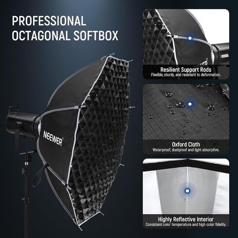 NEEWER 35.4'' Octagonal Softbox, Quick Release Parabolic Soft Box with Bowens Mount, Diffusers, Grid, Bag Compatible with Aputure 120d Compatible with Godox SL60w NEEWER Q4 AS600B CB300B Q300, NS92P in Kuwait