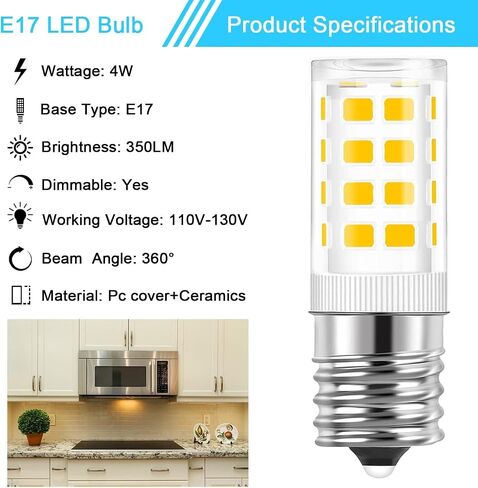 E17 LED Bulb, Dimmable 4W Microwave Oven Bulb, 40W Halogen Bulb Equivalent Replacement, Stove Light Bulb, Range Hood Bulb, Warm White 3000K(5 Pack) in Saudi Arabia
