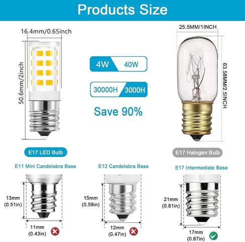 E17 LED Bulb, Dimmable 4W Microwave Oven Bulb, 40W Halogen Bulb Equivalent Replacement, Stove Light Bulb, Range Hood Bulb, Warm White 3000K(5 Pack) in Saudi Arabia