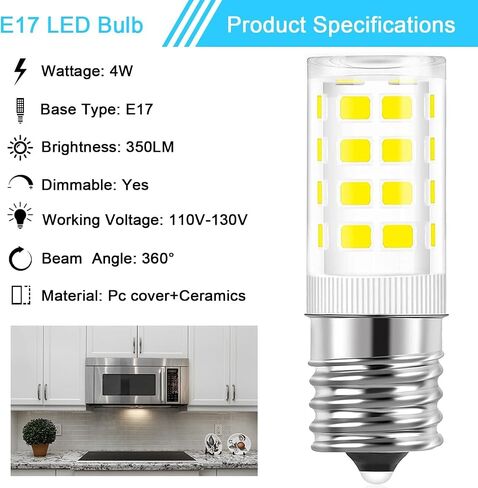E17 LED Bulb, Dimmable 4W Microwave Oven Bulb, 40W Halogen Bulb Equivalent Replacement, Stove Light Bulb, Range Hood Bulb, Warm White 3000K(5 Pack) in Saudi Arabia