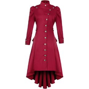Women's Medieval Tuxedo Gothic Coat Trench Coat Performance Costume Halloween Costume(Red,XXL)
