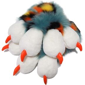 Furryvalley Fursuit Paws Furry Partial Cosplay Fluffy Claw Gloves Costume Lion Bear Props for Kids Adults (Colorful Spotted Leopard)