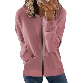 WROLEM Lightweight Full Zipper Sweatshirt Women Plus Size Drawstring Hoodie Coat Oversized Top V Neck Trending Jacket