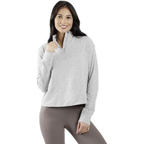 90 Degree By Reflex Cropped Two Tone Heather Long Sleeve Quarter Zip Jacket