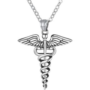 Bandmax Medical Alert Necklace for Men Women Stainess Steel Caduceus Pendant Necklace for Doctor Nurse Doctor Nurse Medical Jewelry MD Necklace Gift