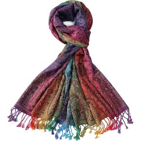Colorful Rainbow Paisley Jacquard Pashmina Silk Women Wrap Shawl Tassels Scarves in Saudi Arabia
