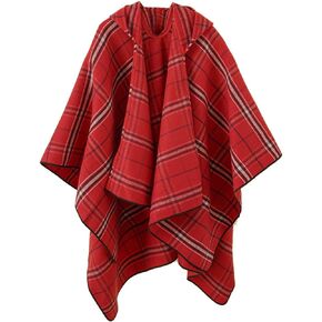 Women's Winter Hooded Shawl Wrap Open Front Poncho Cape Tassel Ruana Blanket Plaid Warm Shawls Cardigan Coat 2022