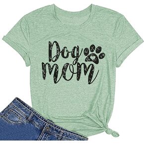 Dog Mom T-Shirt Women Funny Paw Print Love Heart Short Sleeve Mama Graphic Tee Tops Casual Gifts Shirt