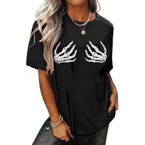 Y2K Moon Skull Skeleton Oversized T Shirt Halloween Funny Graphic Vintage Tees for Women Casua Loose Tops…