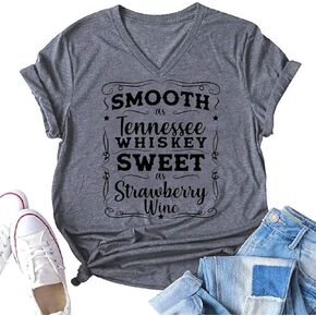 Smooth as Tennessee Whiskey Sweet as Strawberry Wine Shirt Women Country Music Tee Letter Print Drinking T-Shirt