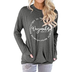 TAOHONG Waymaker Tshirt Women Christian Fall Shirt Miracle Worker Light in The Darkness Long Sleeve Casual Top Shirt Tee