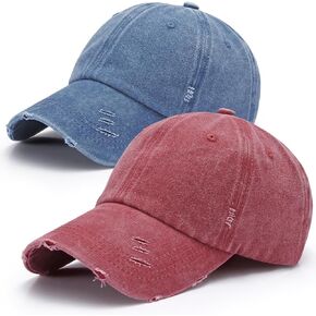 2 Pack Washed Plain Baseball Cap Vintage Distressed Low Profile Cotton Dad Hat Adjustable for Women Men