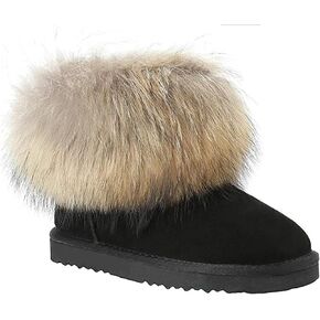 Womens Faux fur Boot Furry Fluffy Short Winter Snow Boots Mid-Calf Boots Comfortable Outdoor Flat Shoes