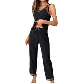 WDIRARA Women's Sleepwear Polka Dots V Neck Sleeveless Tank Top and Tie Front Pants Pajama Set