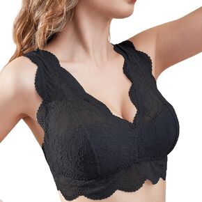 Luna & Sun Wirefree Soft Sexy Floral Lace Bralette with Top Hook and Eye Back Closure