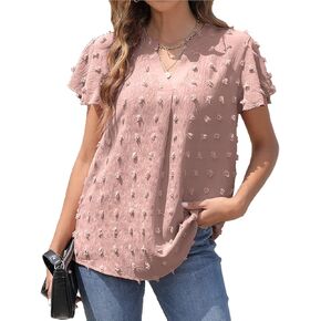 بلوزات نسائية بأكمام قصيرة مكشكشة من BOTHENIAL بلوزات عمل أنيقة غير رسمية لطيفة قمصان سويسرية منقطة بوم بومس in Kuwait