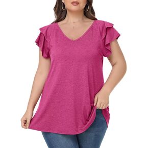 BELAROI Plus Size Tops for Women Summer Casual T Shirts V Neck Short Sleeve Blouse Loose Fit 2024