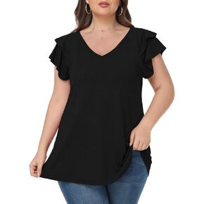 BELAROI Plus Size Tops for Women Summer Casual T Shirts V Neck Short Sleeve Blouse Loose Fit 2024