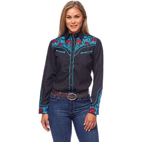 Rodeo Clothing Women’s Western Casual Button Down Shirt, Embroidered Cowgirl Country Outfit Shirts for Women