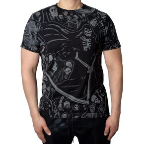 kreepsville 666 Grim Reaper Gothic Men’s T-Shirt Grey Jumbo Print Skeleton Death Tee