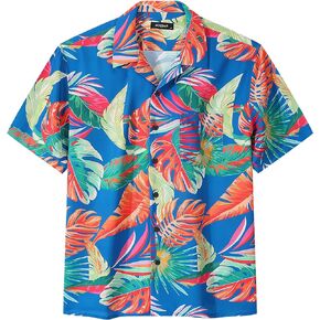 MCEDAR Mens Hawaiian Shirts Loose-Fit Short Sleeve Button Down Tropical Aloha Beach Shirt-Big and Tall