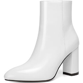 Jiu du GOGO Boots for Women Chunky High Heel Ankle Boot Sexy Pointed Toe Side Zipper Patent Leather GO GO Booties Dress Party Cosplay Short Boots