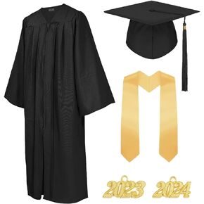 TOONRAIN Graduation Gown Cap Matte Graduation Costume Gown Tassel Set Graduation Clothes and Stole for High School & Bachelor