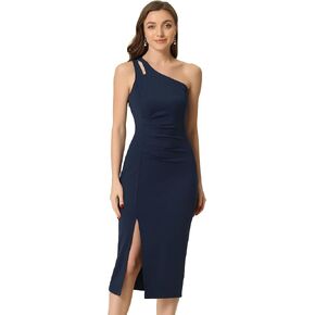 Allegra K One Shoulder Cocktail Party Dress for Women's Sleeveless Fashion Sheath Slit Bodycon Dress