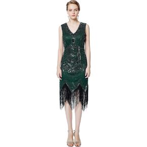 Metme Women's Flapper Dress 1920s V Neck Beaded Fringed Gatsby Theme Roaring 20s Dress for Prom in Kuwait