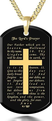 NanoStyle Lord's Prayer Cross Necklace for Men Onyx Dog Tag Pendant 24k Gold Inscribed KJV Christian Scripture, 20" in Kuwait