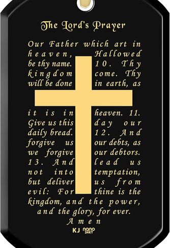 NanoStyle Lord's Prayer Cross Necklace for Men Onyx Dog Tag Pendant 24k Gold Inscribed KJV Christian Scripture, 20" in Kuwait