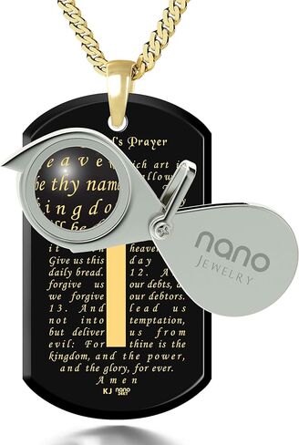 NanoStyle Lord's Prayer Cross Necklace for Men Onyx Dog Tag Pendant 24k Gold Inscribed KJV Christian Scripture, 20" in Kuwait