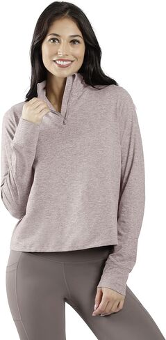 90 Degree By Reflex Cropped Two Tone Heather Long Sleeve Quarter Zip Jacket in Saudi Arabia