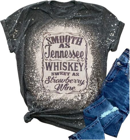 Smooth as Tennessee Whiskey Sweet as Strawberry Wine Shirt Women Country Music Tee Letter Print Drinking T-Shirt in Saudi Arabia