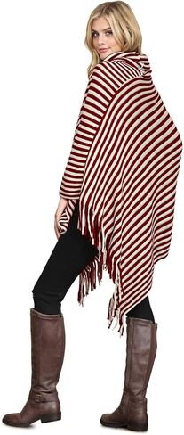 مجموعة MYS، سترة صوفية دافئة بياقة مدورة متماسكة وشريطية هامشية - بلوفر خريفي وشتوي غير متماثل، سترة شال ملفوفة بشرابة in Kuwait