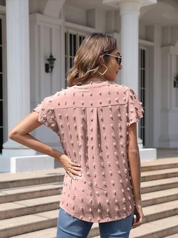 بلوزات نسائية بأكمام قصيرة مكشكشة من BOTHENIAL بلوزات عمل أنيقة غير رسمية لطيفة قمصان سويسرية منقطة بوم بومس in Kuwait