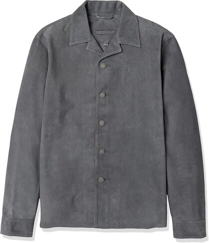 John Varvatos Men's Simo Leather Camp Shirt, Iron Grey in Saudi Arabia