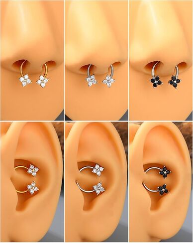 Jewseen Septum Rings 16g Septum Jewelry Gold Cartilage Earring Surgical Steel Daith Piercing Jewelry Nose Ring Hoop Clover Helix Conch Tragus Earrings for Women Men in Saudi Arabia