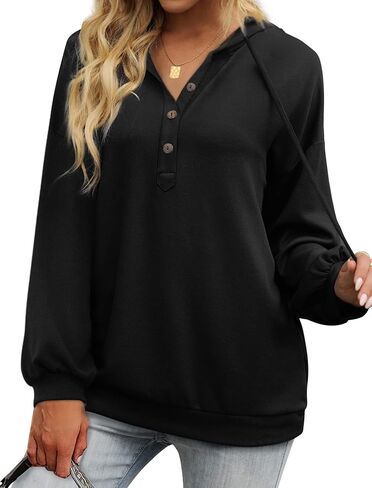 Saloogoe Hoodies Lightweight V Neck Sweatshirts Long Sleeve Shirts Loose Fit Sweaters S-2XL in Kuwait